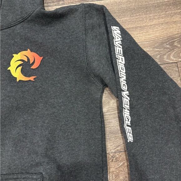 Wave Riding Vehicles Dark Gray Hoodie with Orange and Yellow Logo Youth Large - Picture 2 of 4